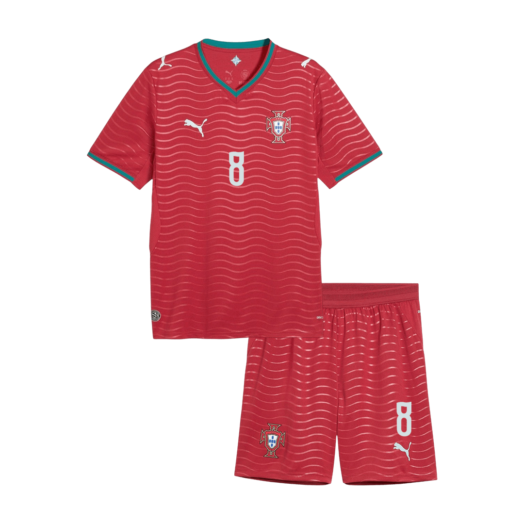 Portugália B. FERNANDES #8 Gyerek Hazai Világbajnokság Mez Készlet(Mez+Nadrág) 2026 Piros