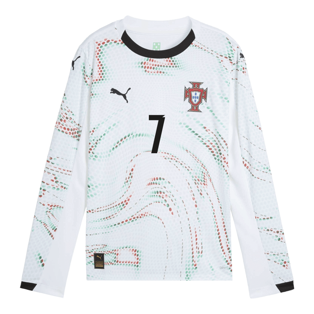 RONALDO #7 Portugália Idegenbeli Hosszú Ujjú Mez 2025- Fehér