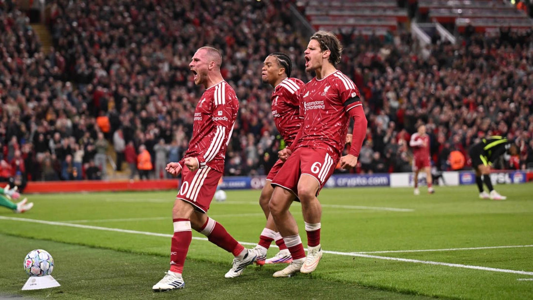 Liverpool players celebrate the 2-1 comeback against Atletico Madrid