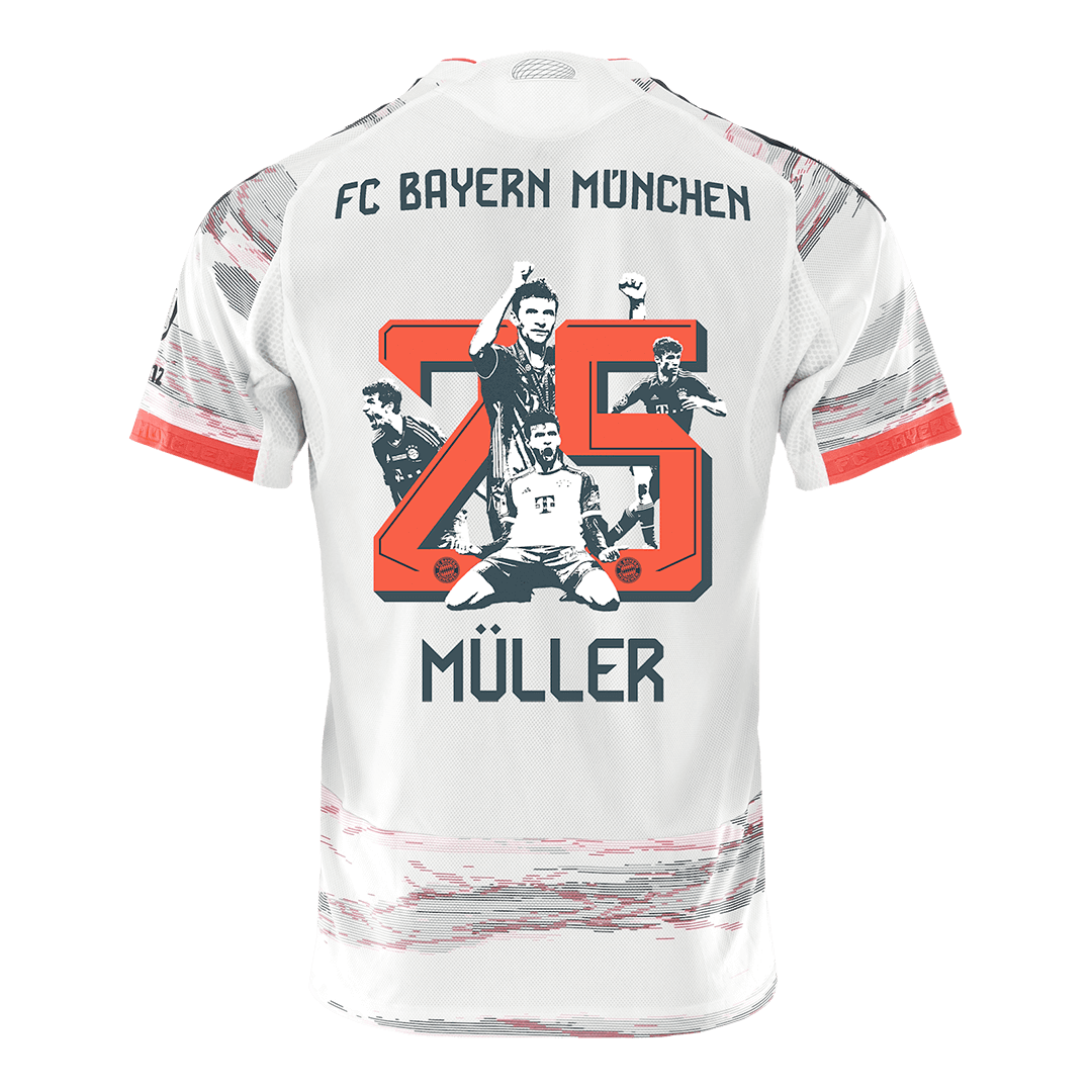 MÜLLER Special #25 Játékos Bayern Munich Idegenbeli Soccer Mez 2025/26 Fehér