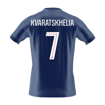 【Szuper Jó Minőségű】KVARATSKHELIA #7 PSG Otthon Soccer Mez 2025/26 Haditengerészet