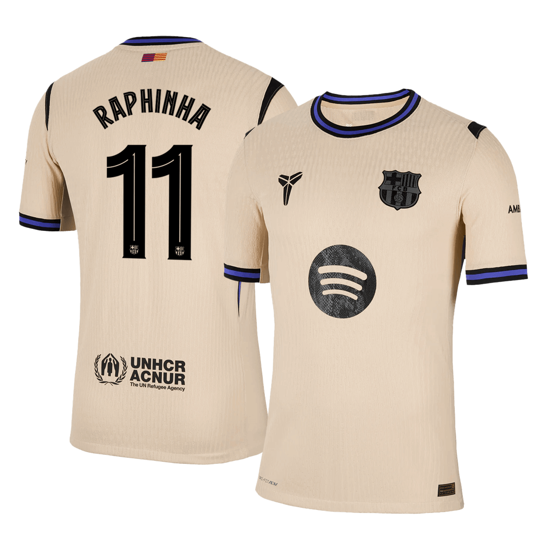 RAPHINHA #11 Játékos Barcelona Idegenbeli Soccer Mez 2025/26 Sárga - UCL