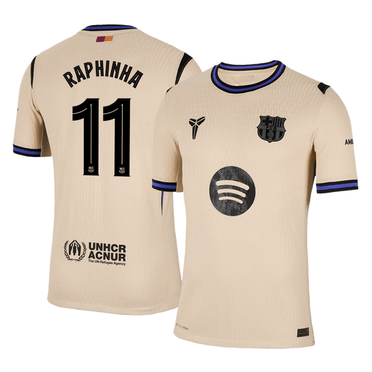 RAPHINHA #11 Játékos Barcelona Idegenbeli Soccer Mez 2025/26 Sárga - UCL