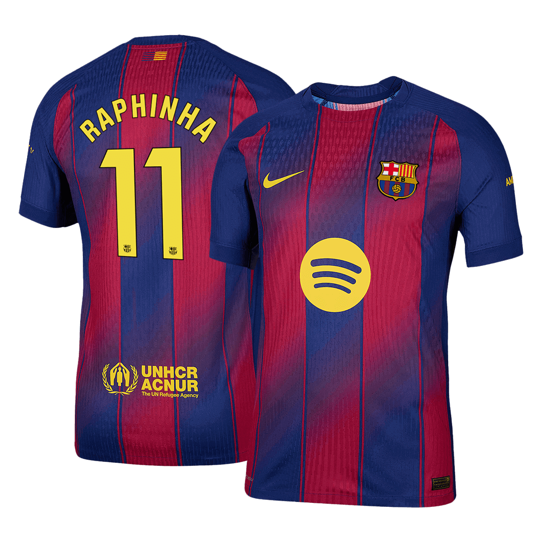 RAPHINHA #11 Játékos Barcelona Otthon Soccer Mez 2025/26 Piros&Kék