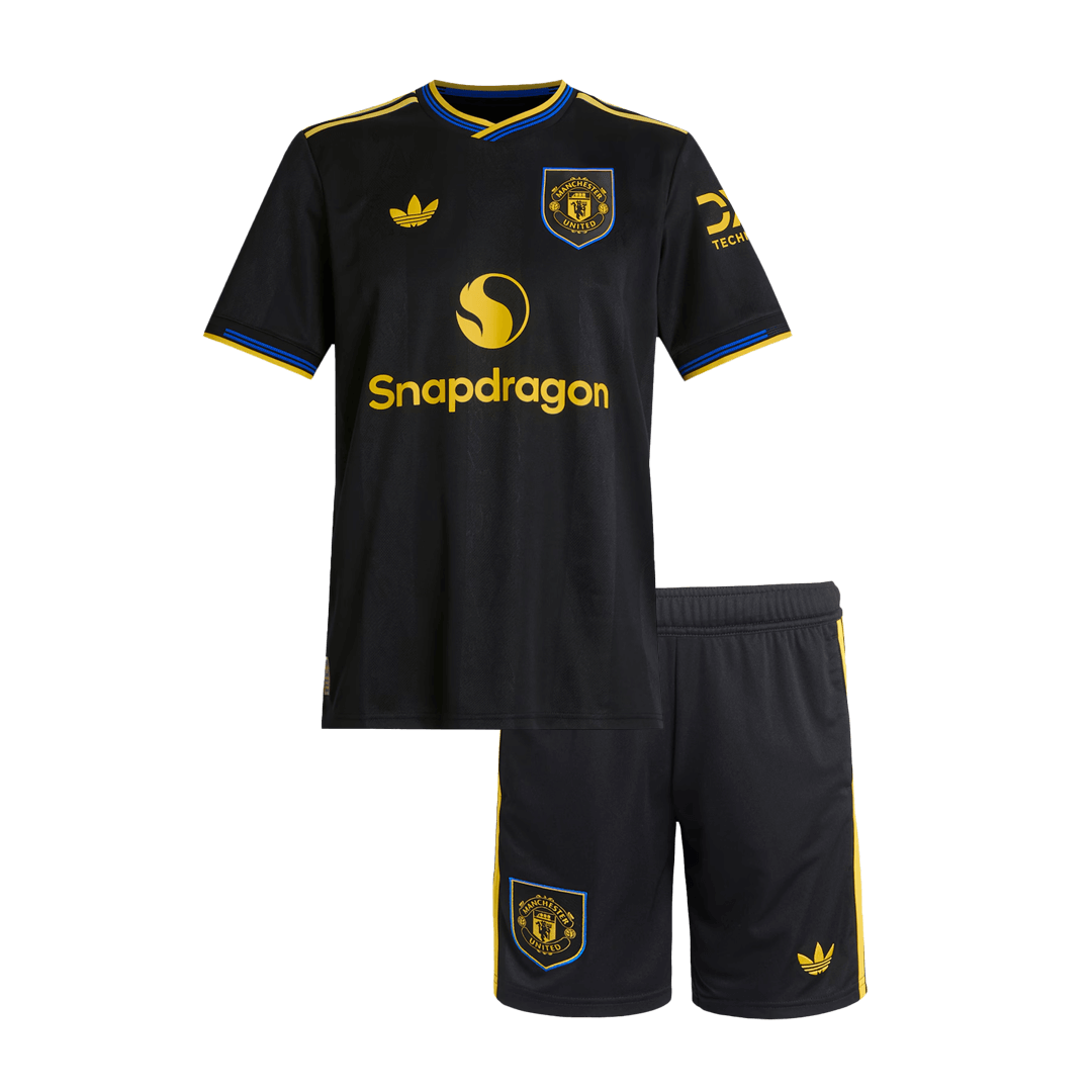 Gyerek Manchester United Harmadik Idegenbeli Futballmez Készlet 25/26 Fekete 2025/26