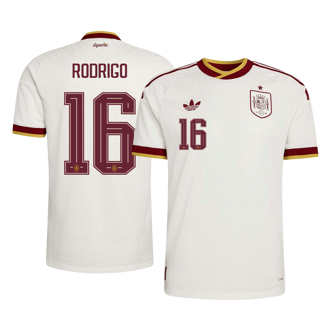 RODRIGO #16 Spanyolország Játékos Verzió Idegenbeli Mez Világbajnoki 2026 Fehér