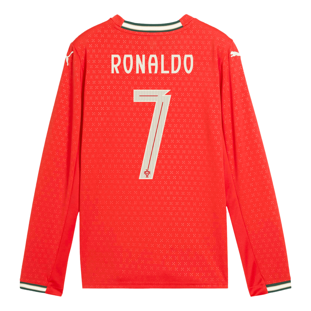 RONALDO #7 Portugália Otthon Hosszú Ujjú Mez 2025-Piros