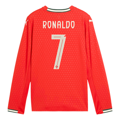 RONALDO #7 Portugália Otthon Hosszú Ujjú Mez 2025-Piros