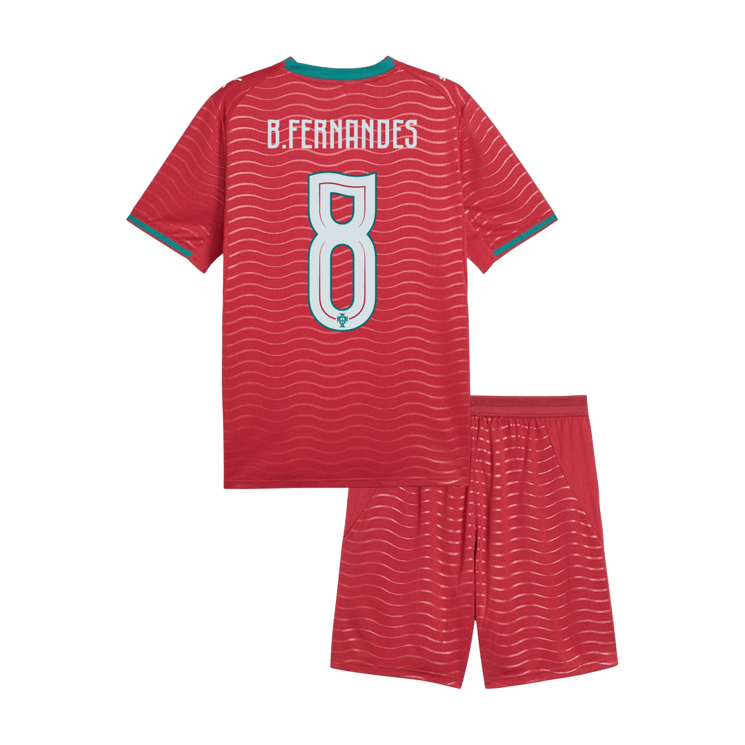 Portugália B. FERNANDES #8 Gyerek Hazai Világbajnokság Mez Készlet(Mez+Nadrág) 2026 Piros