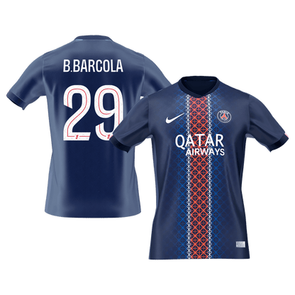 【Szuper Jó Minőségű】B.BARCOLA #29 PSG Otthon Soccer Mez 2025/26 Haditengerészet