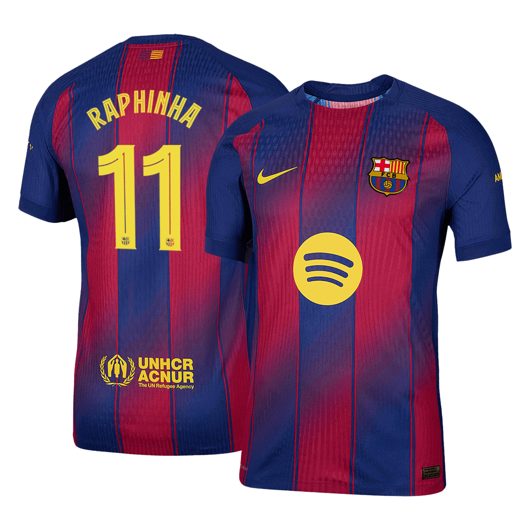 RAPHINHA #11 Játékos Barcelona Otthon Soccer Mez 2025/26 Piros&Kék - UCL