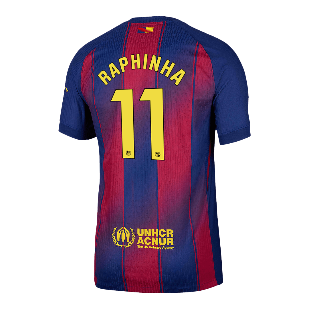 RAPHINHA #11 Játékos Barcelona Otthon Soccer Mez 2025/26 Piros&Kék