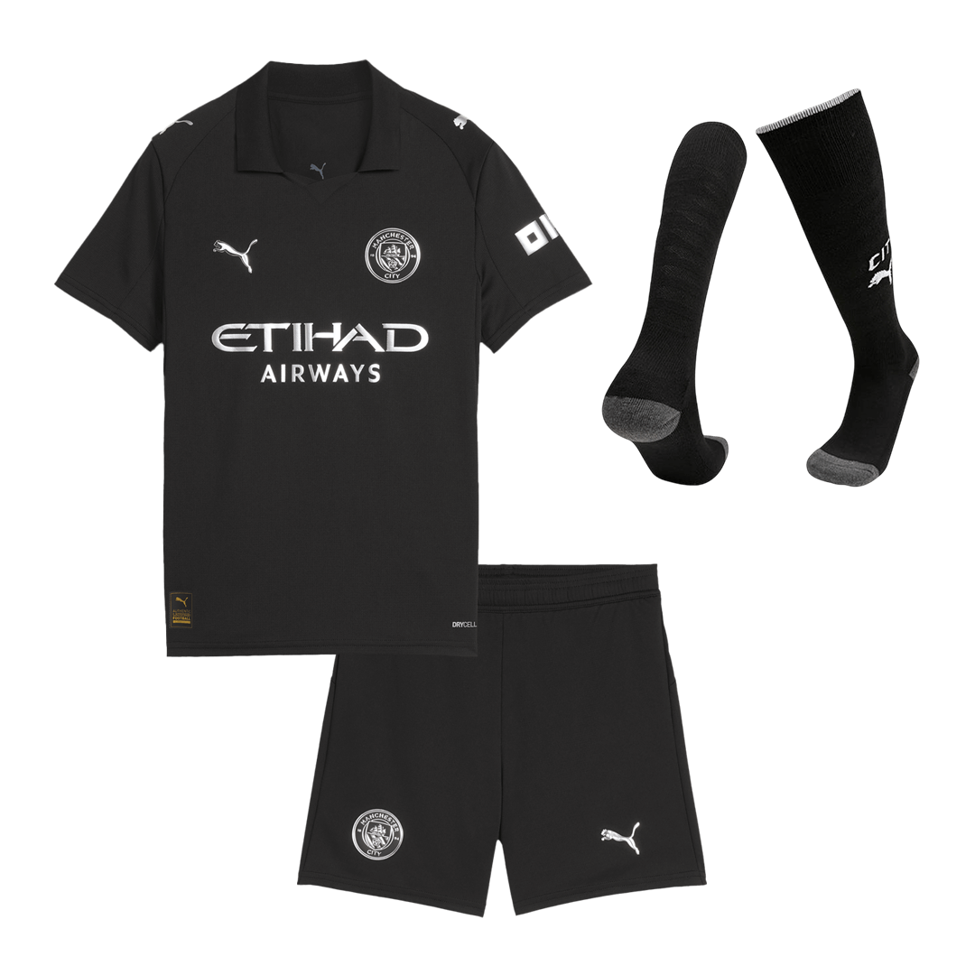 Manchester City Gyerek Idegenbeli Mez Készlet(Mez+Nadrág+Zokni) 2025/26 Fekete