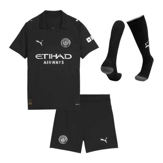 Manchester City Gyerek Idegenbeli Mez Készlet(Mez+Nadrág+Zokni) 2025/26 Fekete