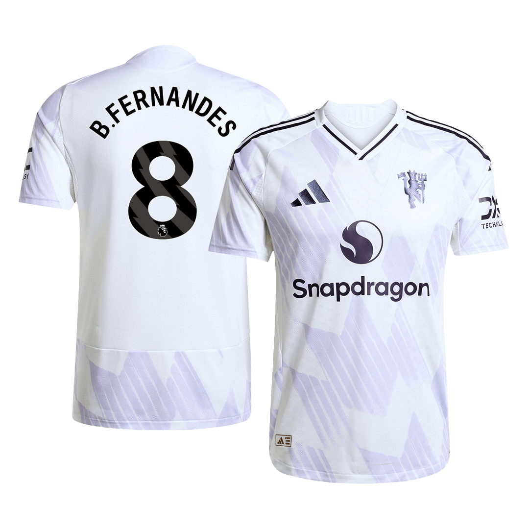 B.FERNANDES #8 Játékos Manchester United Idegenbeli Soccer Mez 2025/26 Fehér