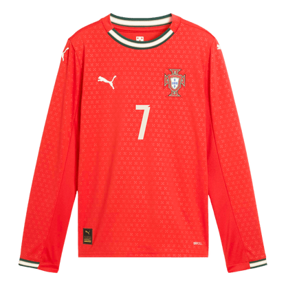 RONALDO #7 Portugália Otthon Hosszú Ujjú Mez 2025-Piros