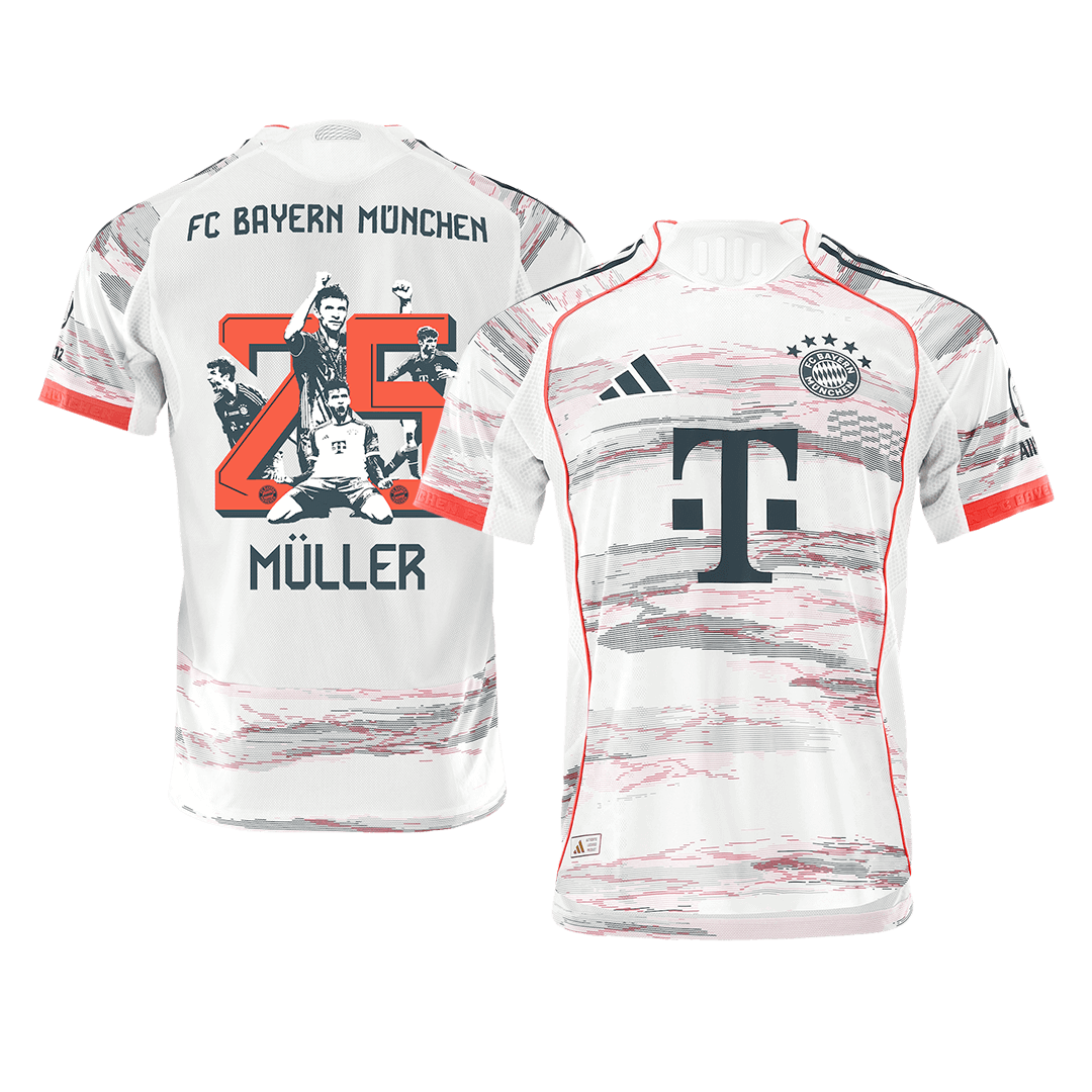MÜLLER Special #25 Játékos Bayern Munich Idegenbeli Soccer Mez 2025/26 Fehér