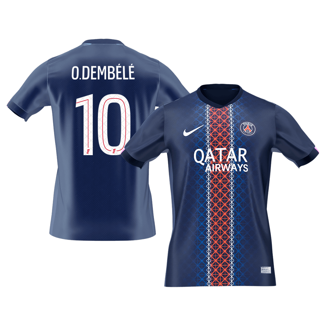 【Szuper Jó Minőségű】O.DEMBÉLÉ #10 PSG Otthon Soccer Mez 2025/26 Haditengerészet